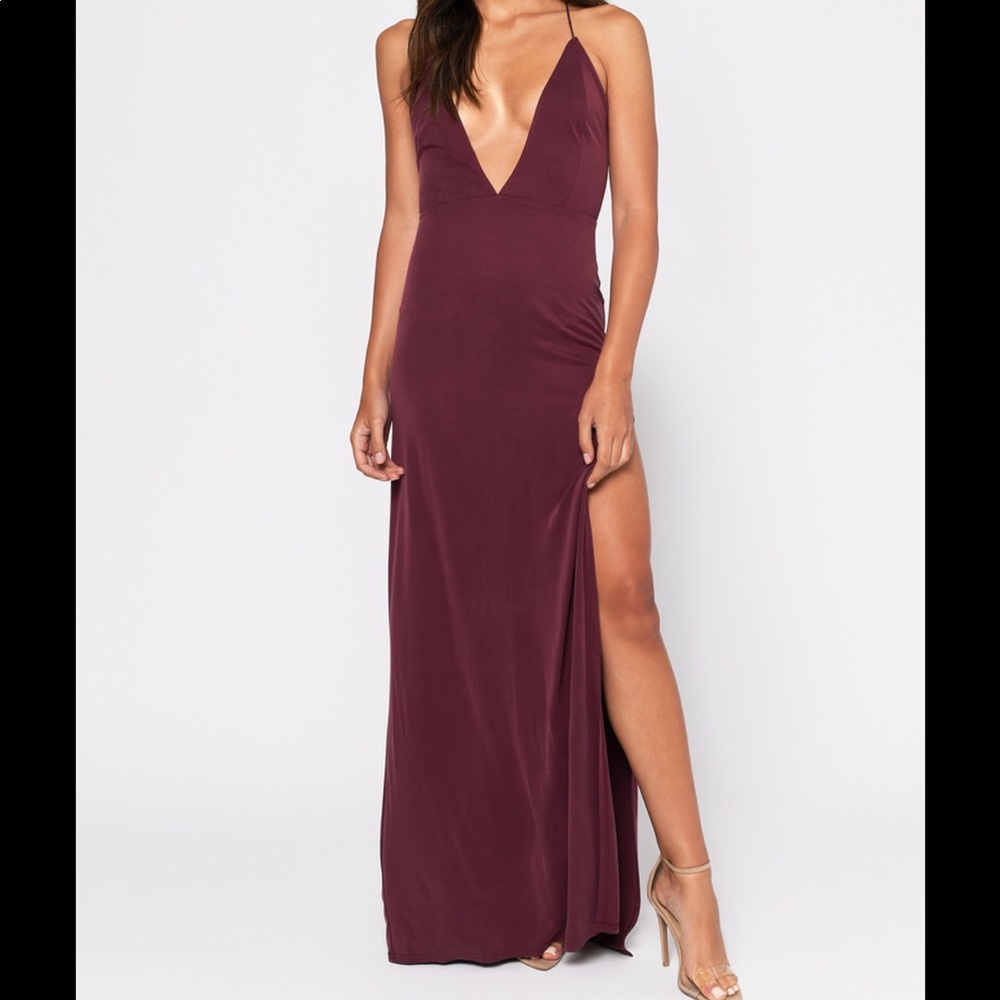 WILD ONE wine plunging maxi dress